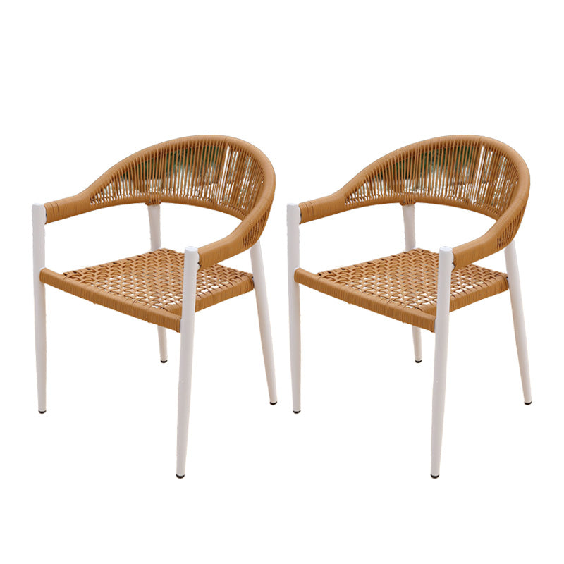 Brown Stacking Armchair Tropical Rattan Dining Chairs with Arm