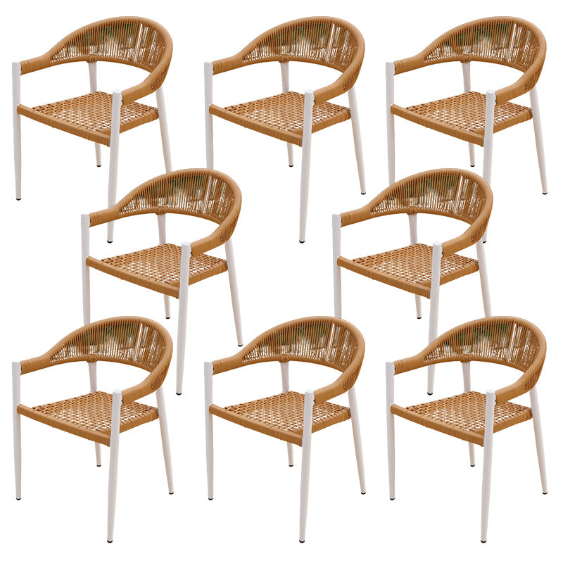 Brown Stacking Armchair Tropical Rattan Dining Chairs with Arm