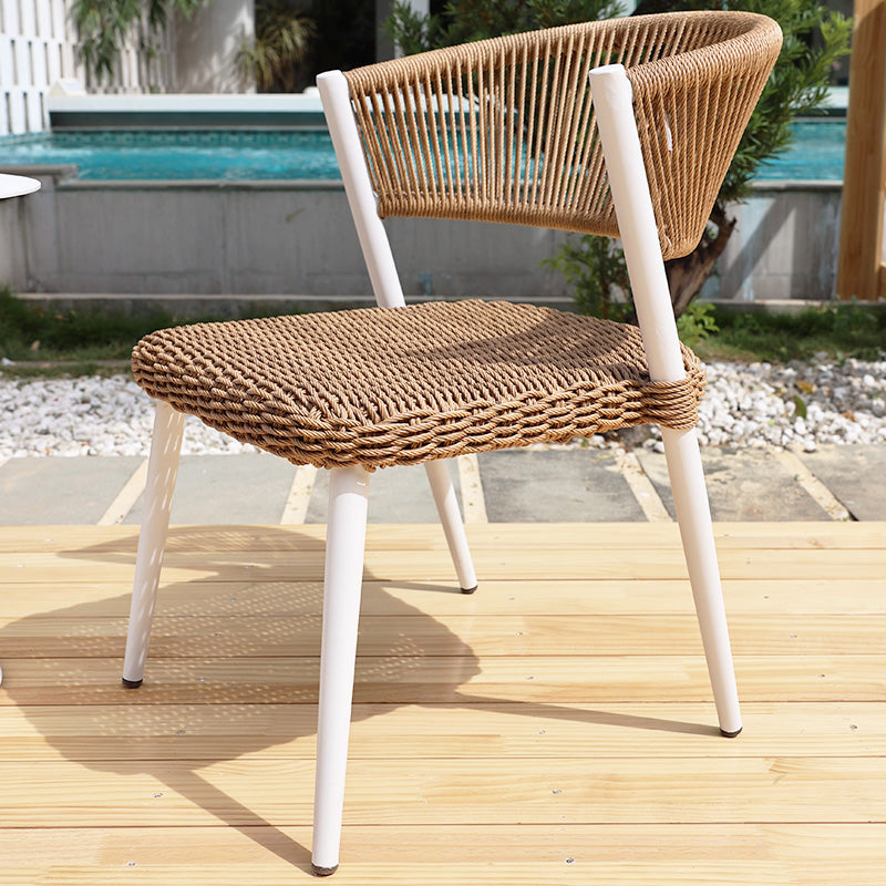 Brown Stacking Armchair Tropical Rattan Dining Chairs with Arm