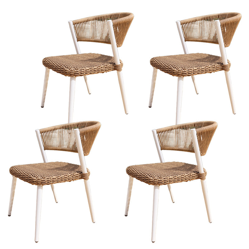 Brown Stacking Armchair Tropical Rattan Dining Chairs with Arm