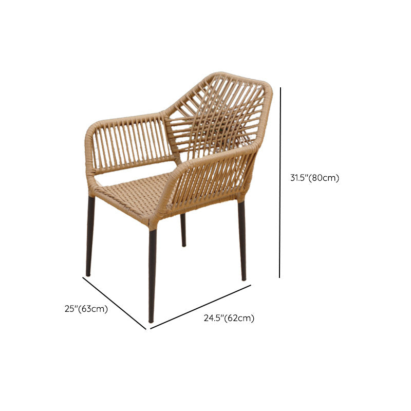 Brown Stacking Armchair Tropical Rattan Dining Chairs with Arm