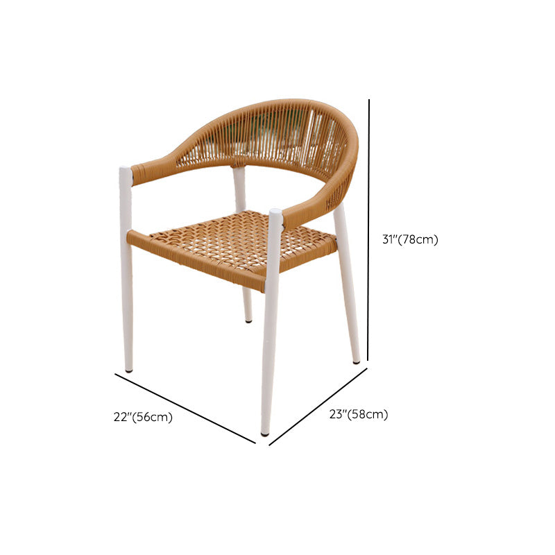 Brown Stacking Armchair Tropical Rattan Dining Chairs with Arm