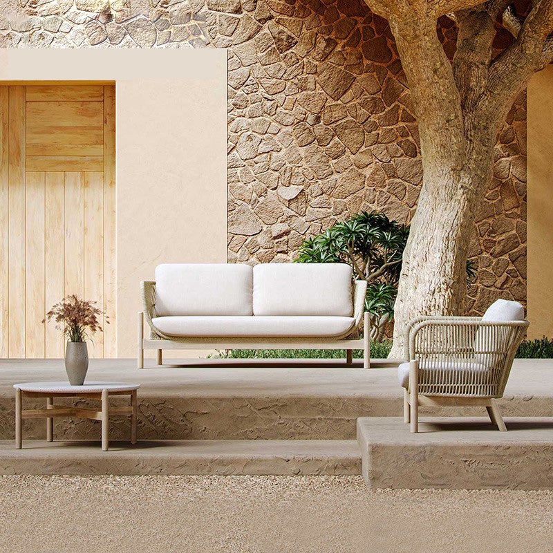 Tropical Style Outdoor Sofa Water Proof Tuxedo Arm Loveseat for Courtyard