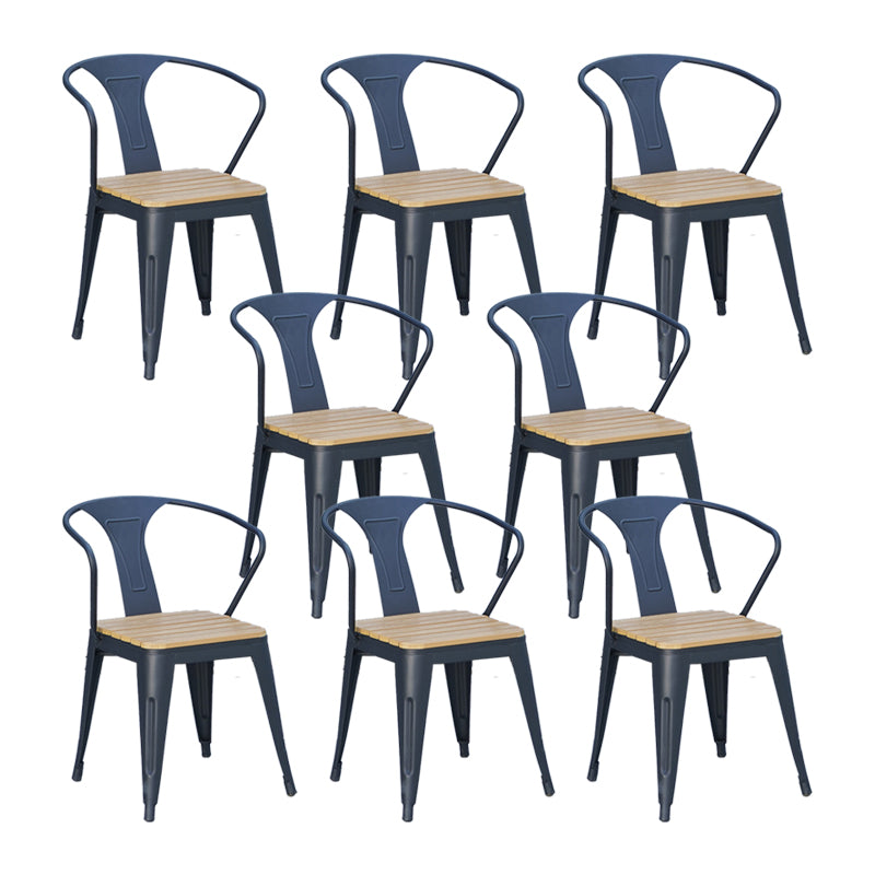 Industrial Metal Stacking Dining Armchair Water Resistant Patio Arm Chair