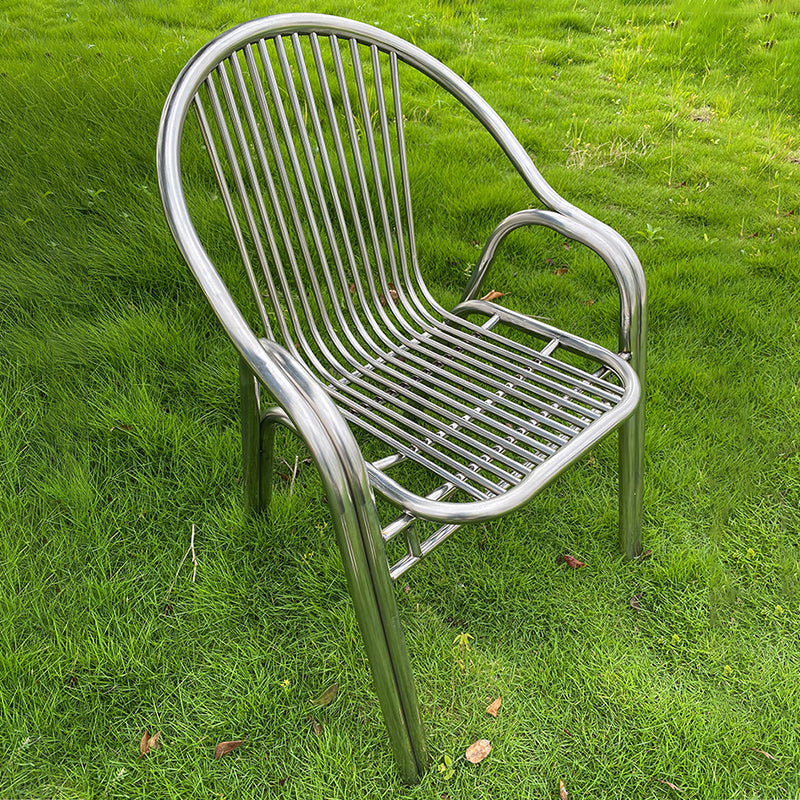 Industrial Armchair Open Back Metal Steel Patio Dining Chair with Arm