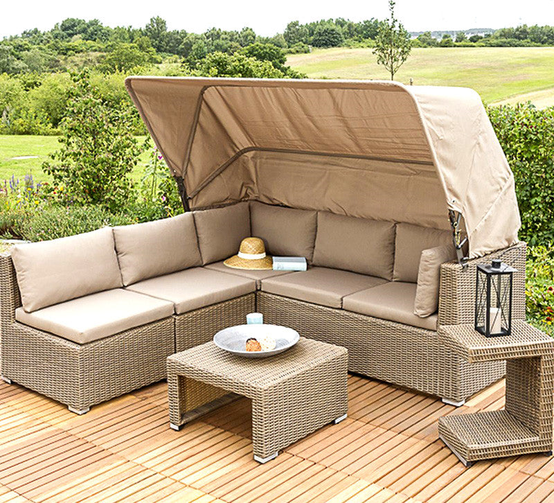 Tropical Style Outdoor Sofa Metal Set Sofa& Side Table& Canopy Seating