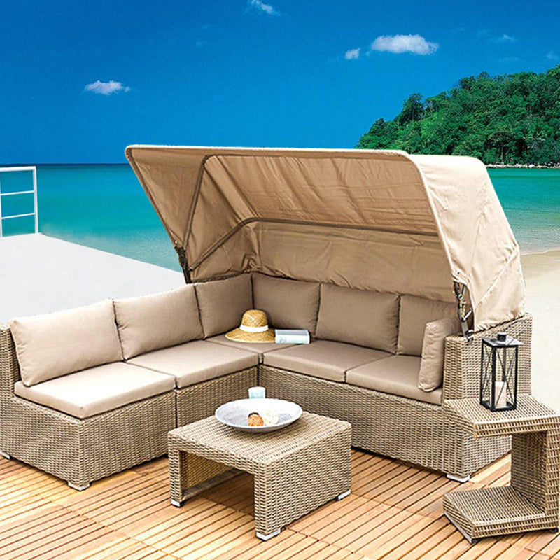 Tropical Style Outdoor Sofa Metal Set Sofa& Side Table& Canopy Seating