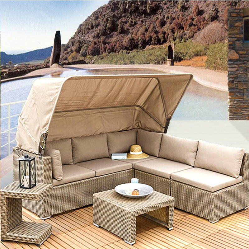 Tropical Style Outdoor Sofa Metal Set Sofa& Side Table& Canopy Seating