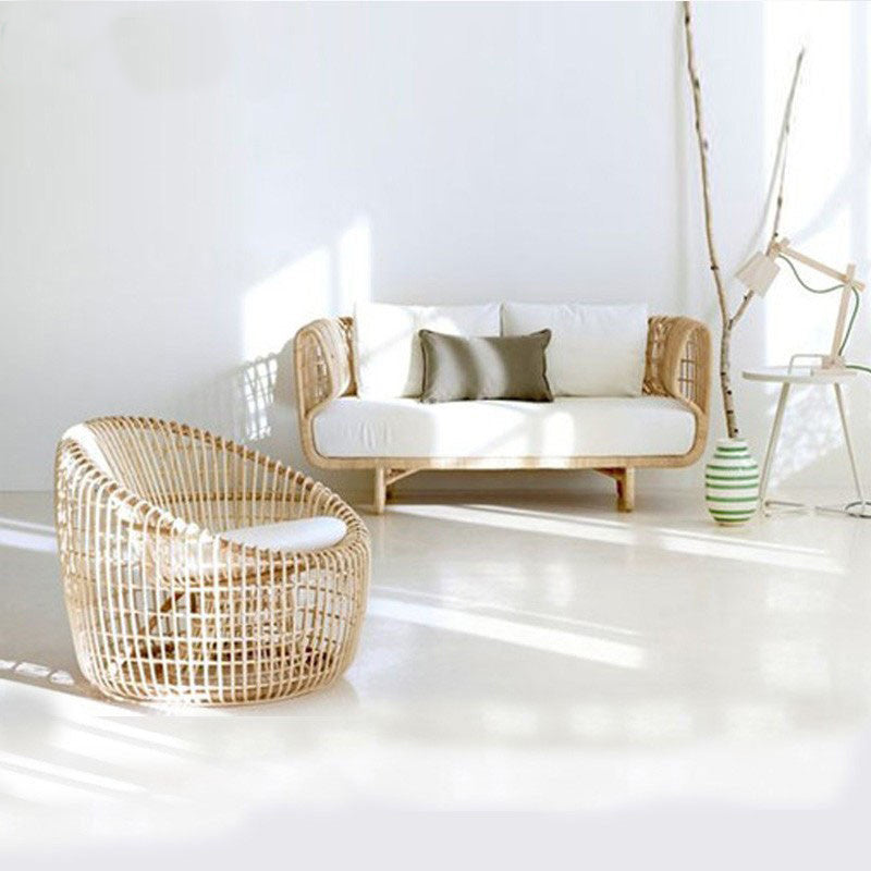 Tropical Style Outdoor Sofa Willow Vine Arc Shape Tuxedo Arm Loveseat