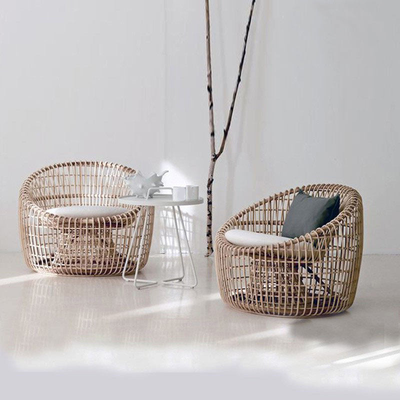 Tropical Style Outdoor Sofa Willow Vine Arc Shape Tuxedo Arm Loveseat