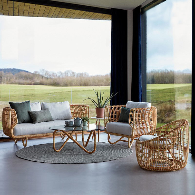 Tropical Style Outdoor Sofa Willow Vine Arc Shape Tuxedo Arm Loveseat