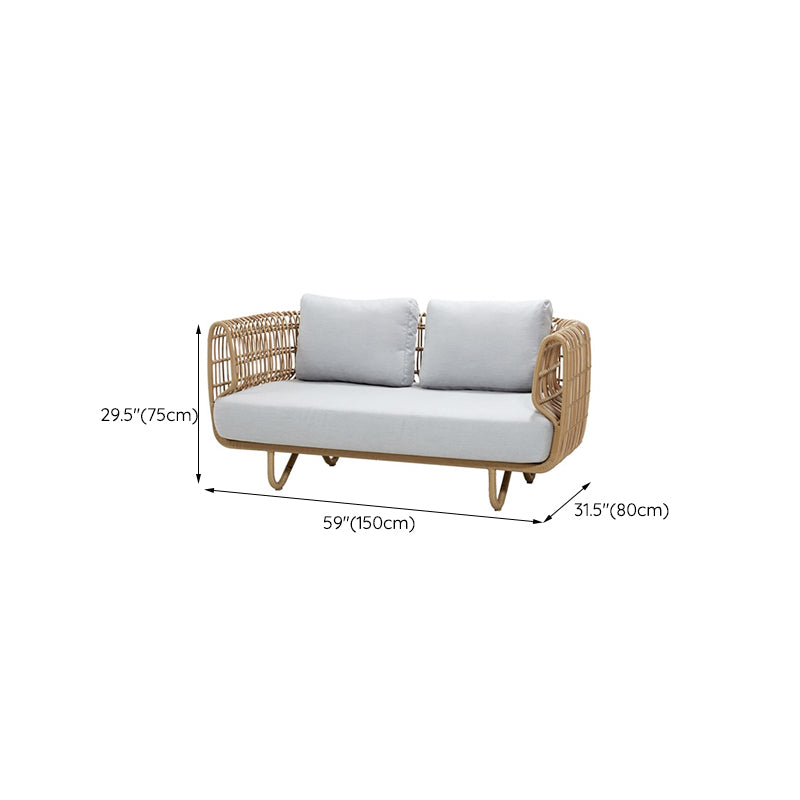 Tropical Style Outdoor Sofa Willow Vine Arc Shape Tuxedo Arm Loveseat