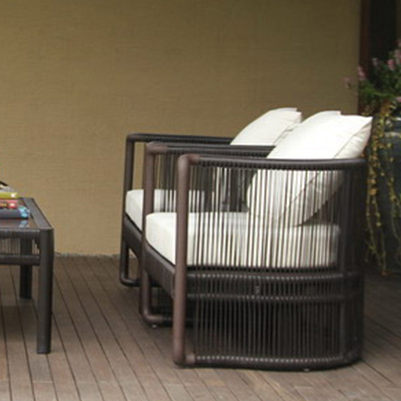 Black Metal Outdoor Patio Sofa Industrial Water Resistant Patio Sofa with Cushion