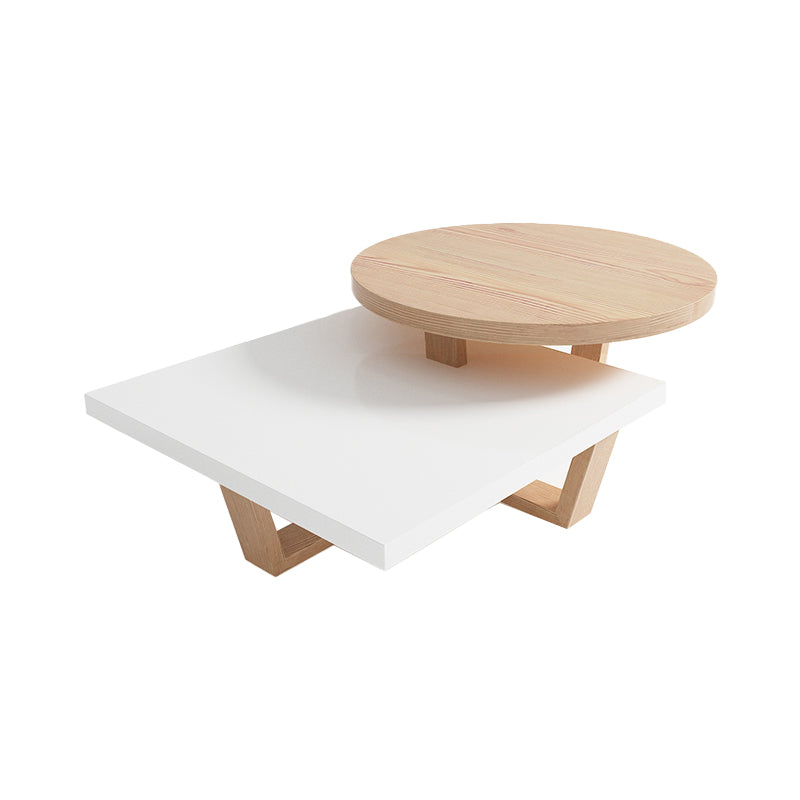 Solid Wood Coffee Table Modern Natural & White Geometric Cocktail Table