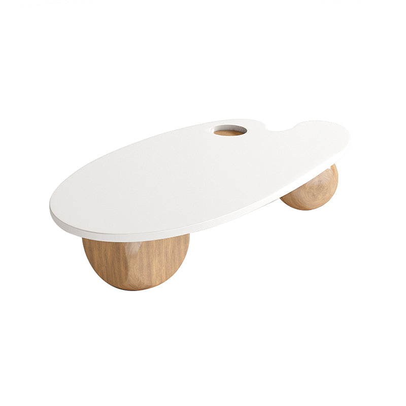 Solid Wood Coffee Table Modern Natural & White Geometric Cocktail Table