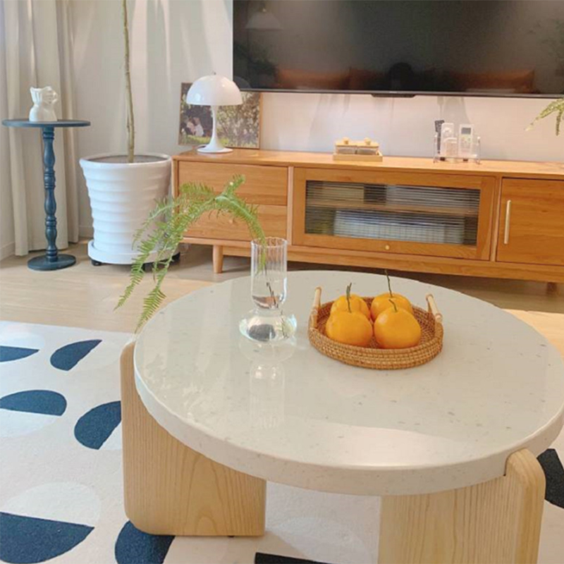 Solid Wood Coffee Table Modern Natural & White Geometric Cocktail Table