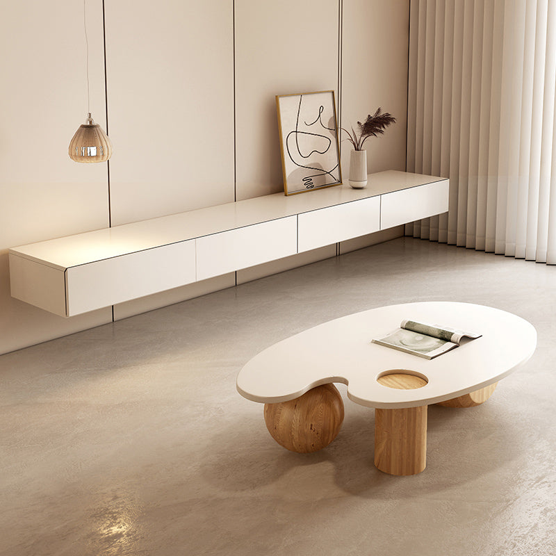 Solid Wood Coffee Table Modern Natural & White Geometric Cocktail Table