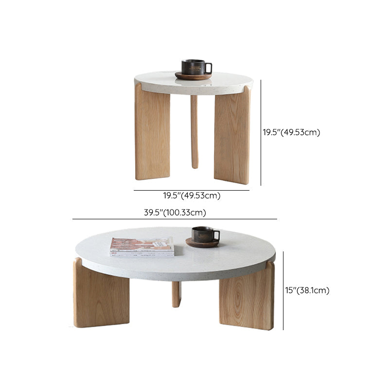 Solid Wood Coffee Table Modern Natural & White Geometric Cocktail Table