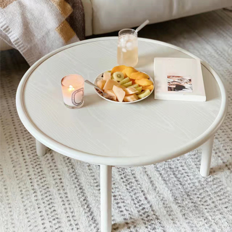 Contemporary Cream Round Coffee Table Solid Wood 1 Single Cocktail Table