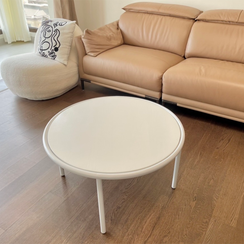 Contemporary Cream Round Coffee Table Solid Wood 1 Single Cocktail Table