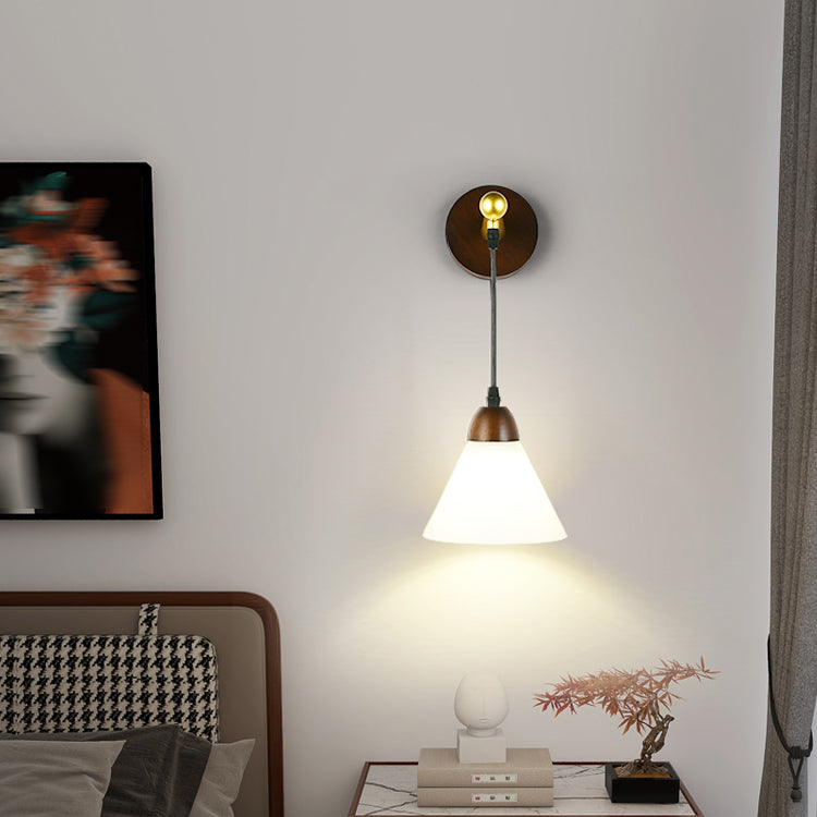 Japanese Style Wooden Wall Light Cone Shape Adjustable Wall Lamp for Living Room