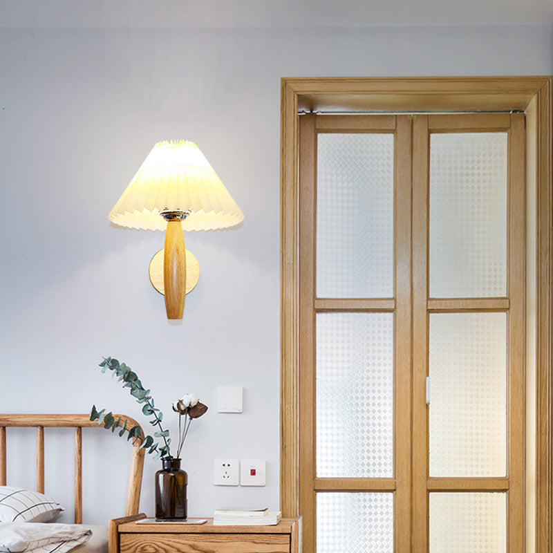 Japanese Style Wooden Wall Light Cone Shape Wall Lamp for Living Room