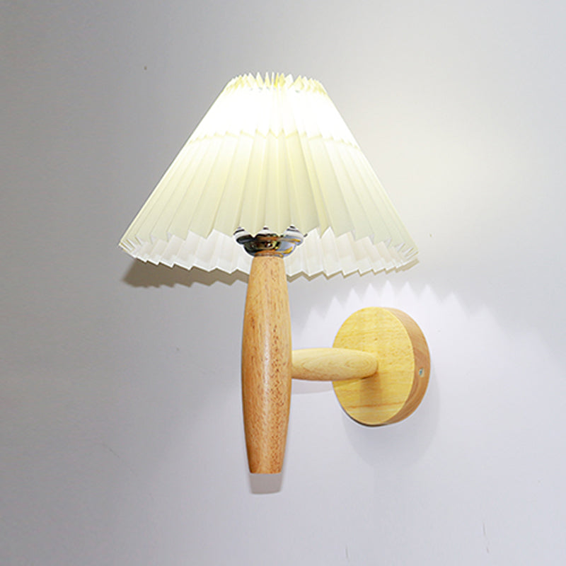 Japanese Style Wooden Wall Light Cone Shape Wall Lamp for Living Room