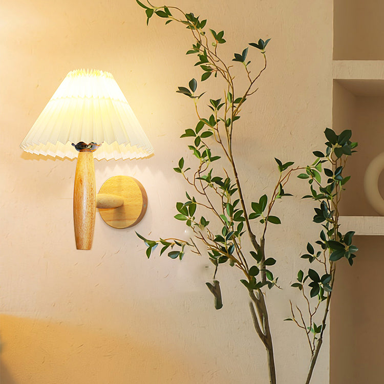 Japanese Style Wooden Wall Light Cone Shape Wall Lamp for Living Room