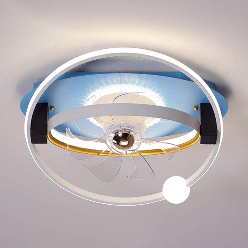 Metal Round Shape Ceiling Fan Modern Style 4 Lights Ceiling Fans Fixtures