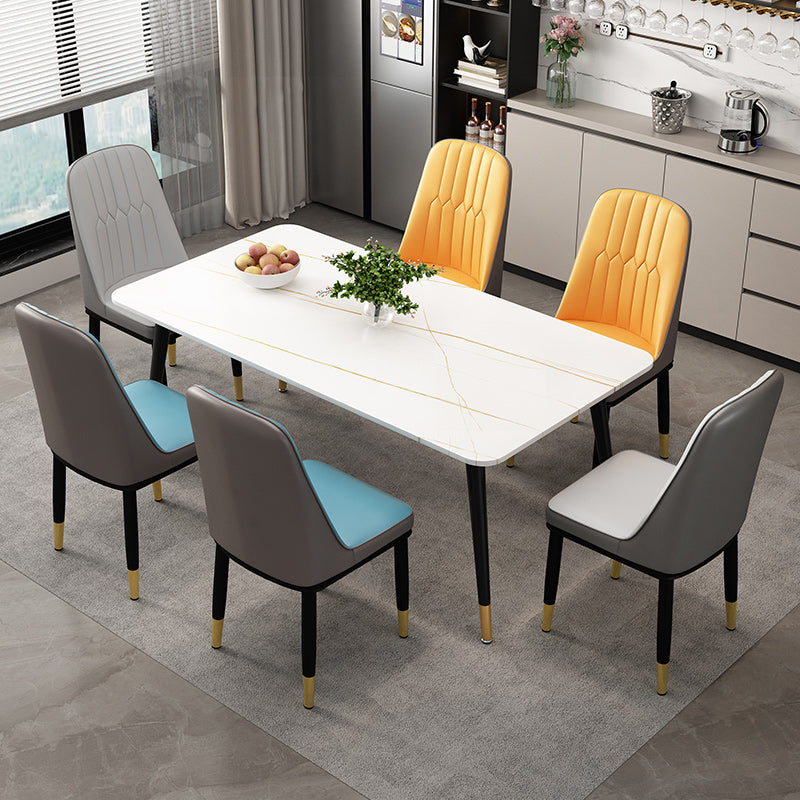 Glam Style Rectangle Dining Table Stone Top Dining Table for Kitchen Use