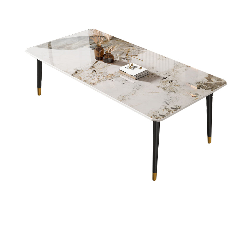 Rectangle Stone Top Dining Table Glam Style Kitchen Dining Table with 4 Legs
