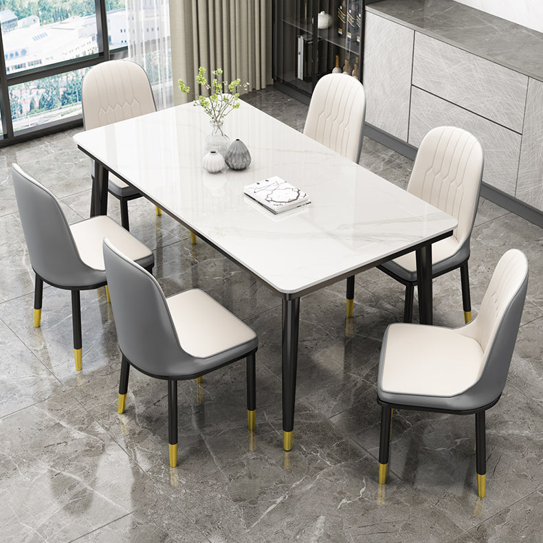 Rectangle Stone Top Dining Table Glam Style Kitchen Dining Table with 4 Legs
