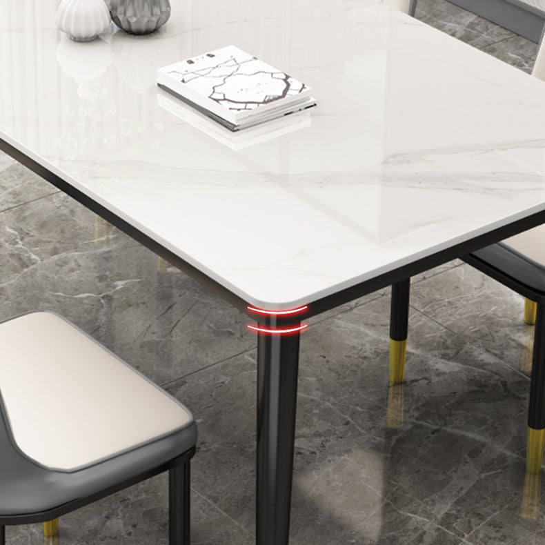 Rectangle Stone Top Dining Table Glam Style Kitchen Dining Table with 4 Legs