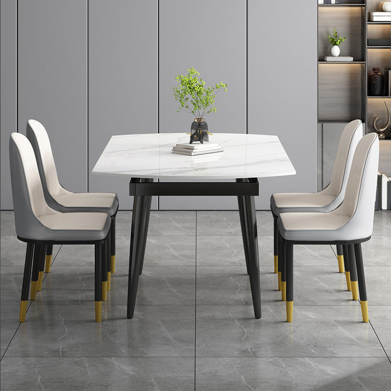 Glam Style Dining Table Stone Top Butterfly Leaf Dining Table