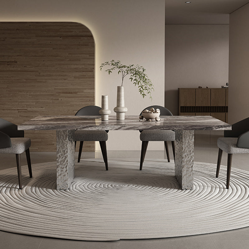 Glossy Gray Stone Dining Table Set 1/4/5/7 Pcs Dinette Set with Arm Chairs