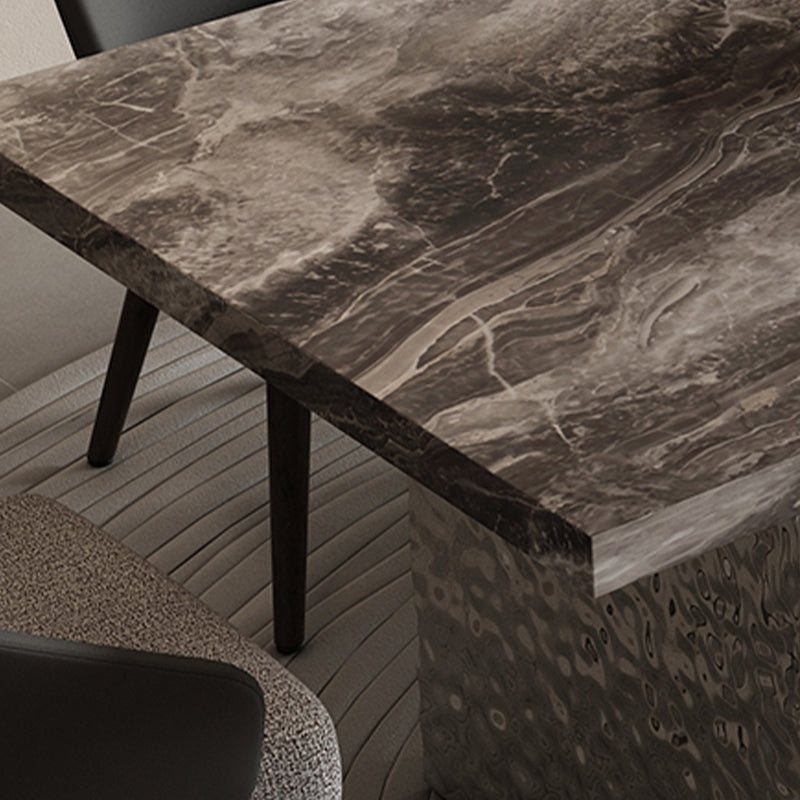 Glossy Gray Stone Dining Table Set 1/4/5/7 Pcs Dinette Set with Arm Chairs