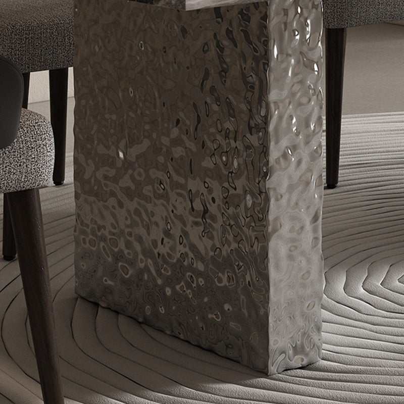 Glossy Gray Stone Dining Table Set 1/4/5/7 Pcs Dinette Set with Arm Chairs