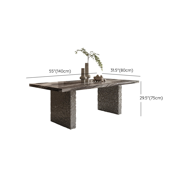 Glossy Gray Stone Dining Table Set 1/4/5/7 Pcs Dinette Set with Arm Chairs