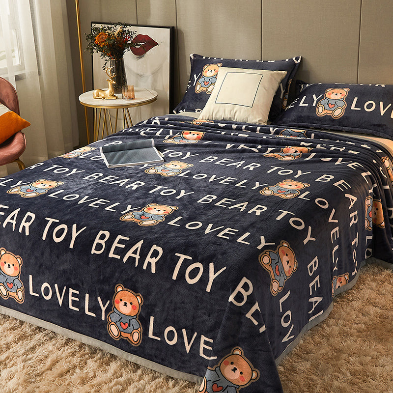 Non-Pilling Sheet Cartoon Painting Flannel Breathable Soft Fade Resistant Bed Sheet