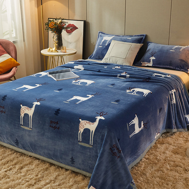 Non-Pilling Sheet Cartoon Painting Flannel Breathable Soft Fade Resistant Bed Sheet