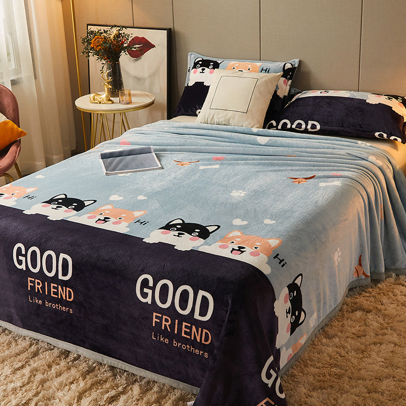 Non-Pilling Sheet Cartoon Painting Flannel Breathable Soft Fade Resistant Bed Sheet