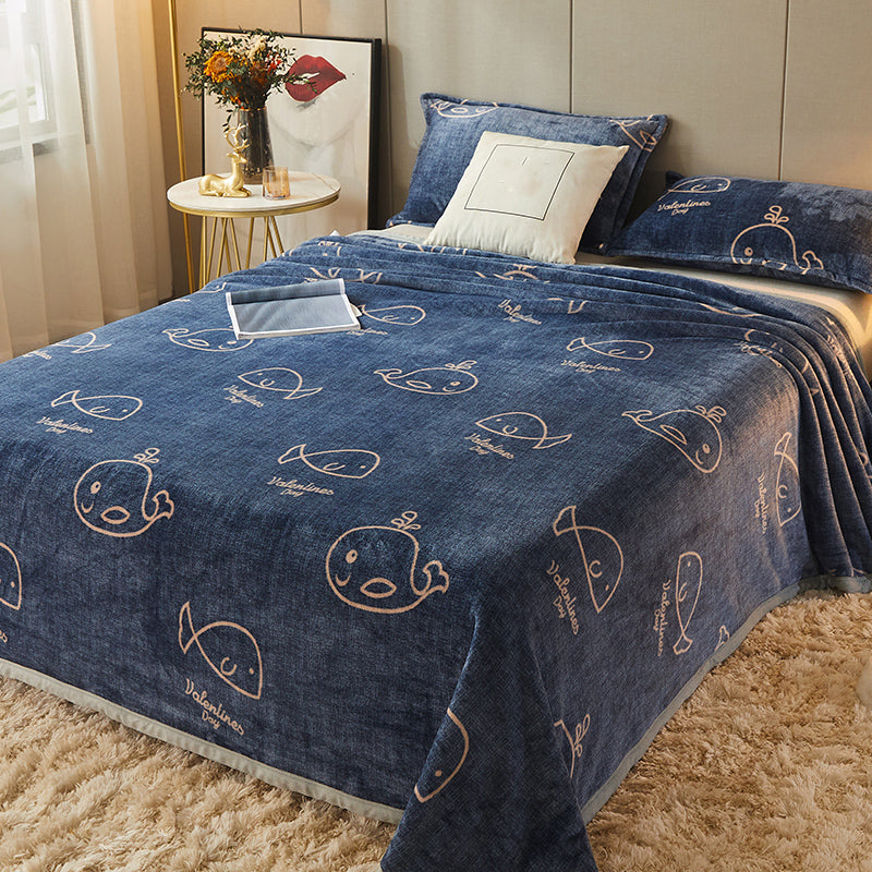 Non-Pilling Sheet Cartoon Painting Flannel Breathable Soft Fade Resistant Bed Sheet