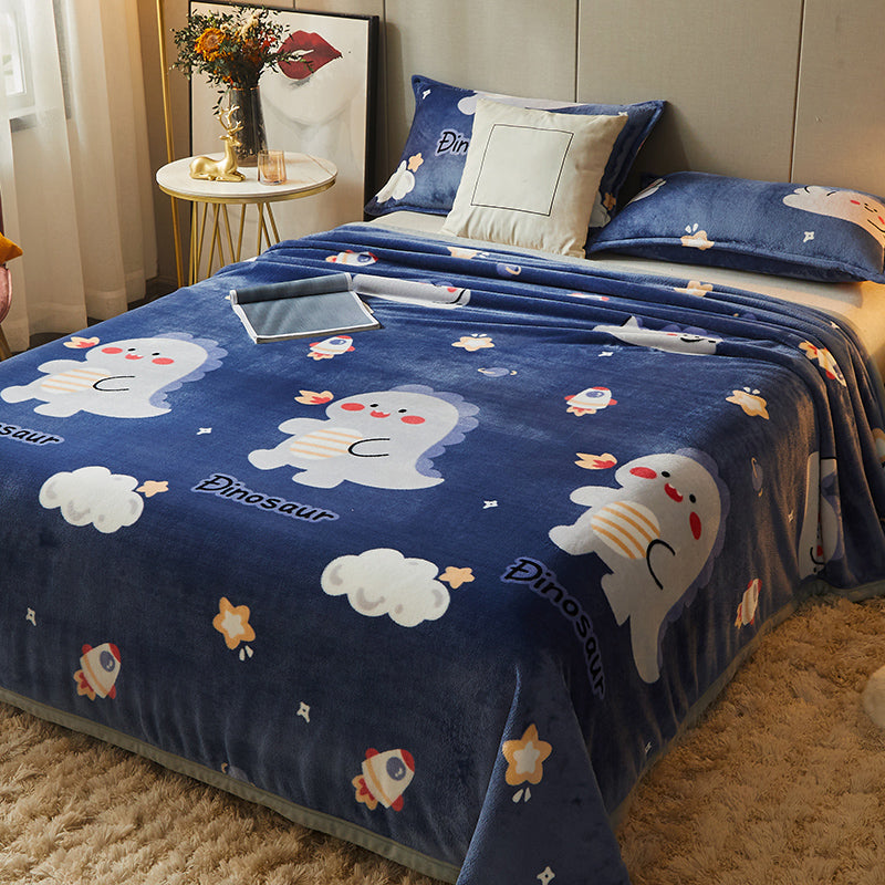 Non-Pilling Sheet Cartoon Painting Flannel Breathable Soft Fade Resistant Bed Sheet