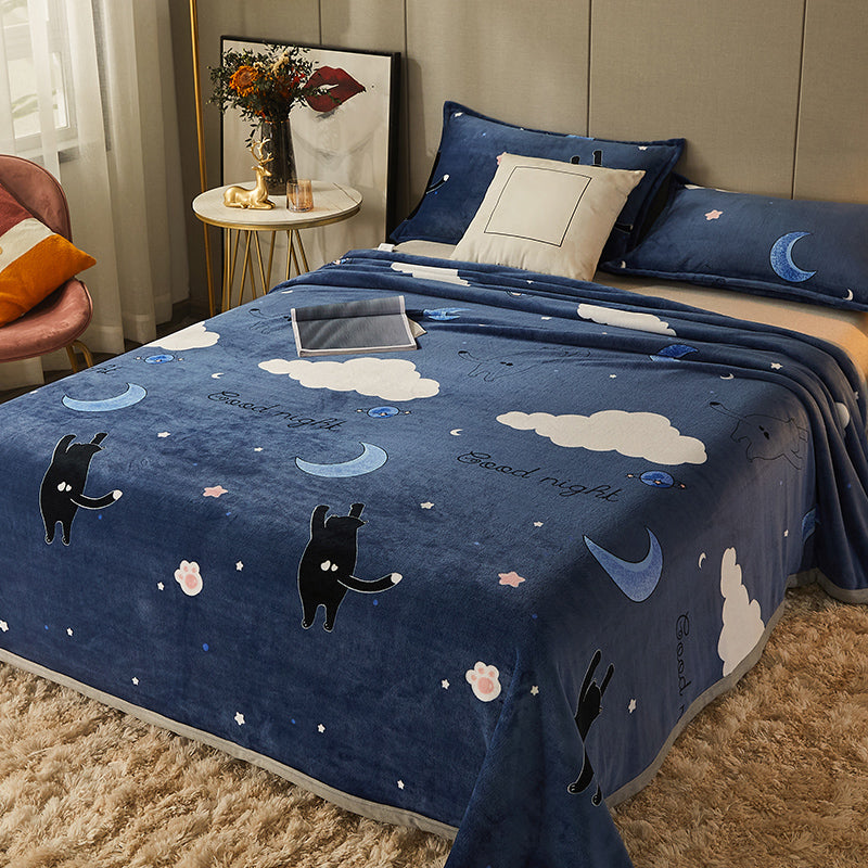Non-Pilling Sheet Cartoon Painting Flannel Breathable Soft Fade Resistant Bed Sheet