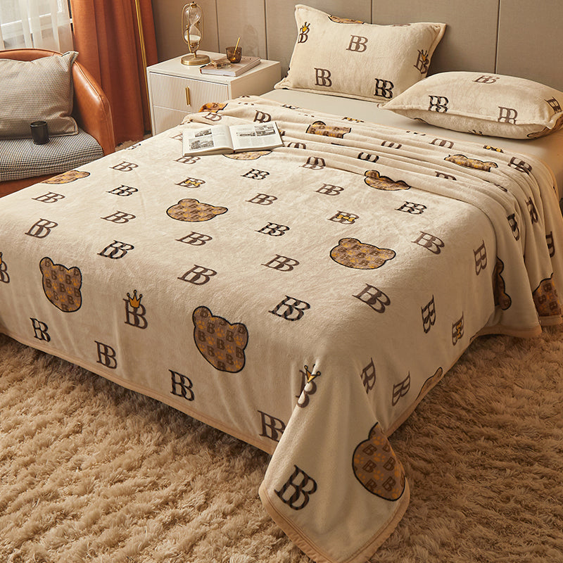 Non-Pilling Sheet Cartoon Painting Flannel Breathable Soft Fade Resistant Bed Sheet