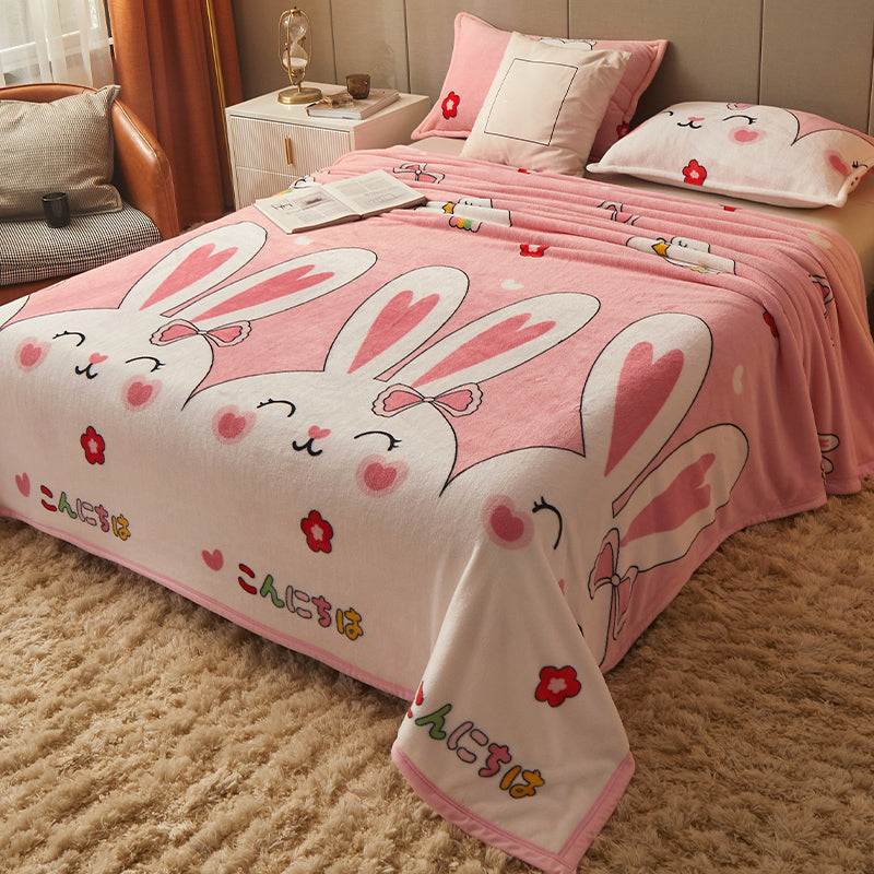 Non-Pilling Sheet Cartoon Painting Flannel Breathable Soft Fade Resistant Bed Sheet