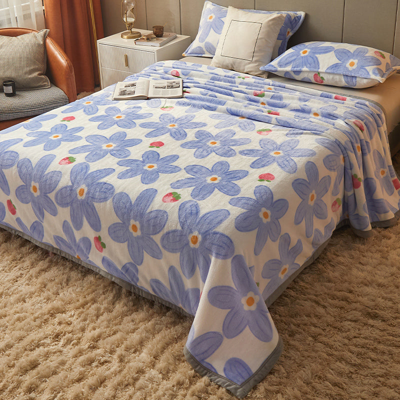 Non-Pilling Sheet Cartoon Painting Flannel Breathable Soft Fade Resistant Bed Sheet