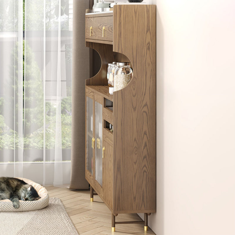 Contemporary Storage Cabinet Wooden Glass Doors Dining Hutch with Drawers