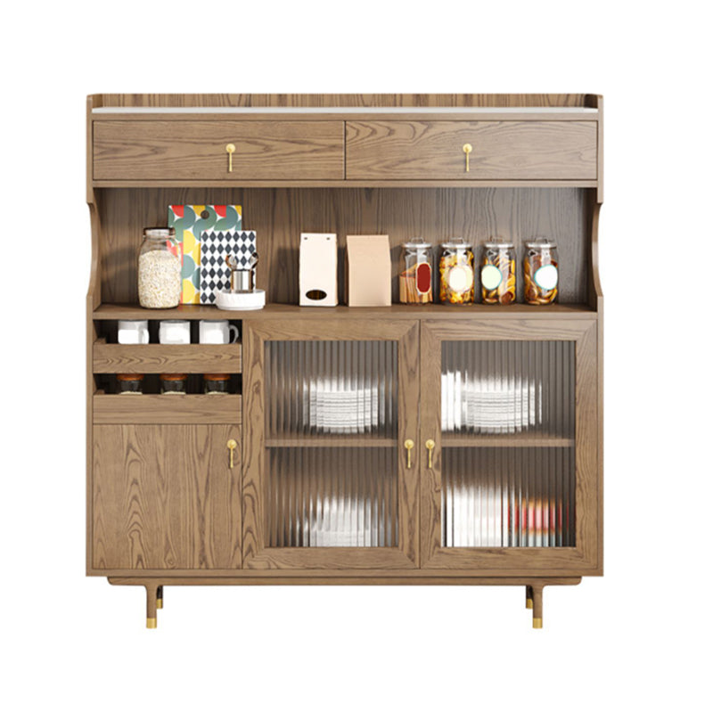 Contemporary Storage Cabinet Wooden Glass Doors Dining Hutch with Drawers