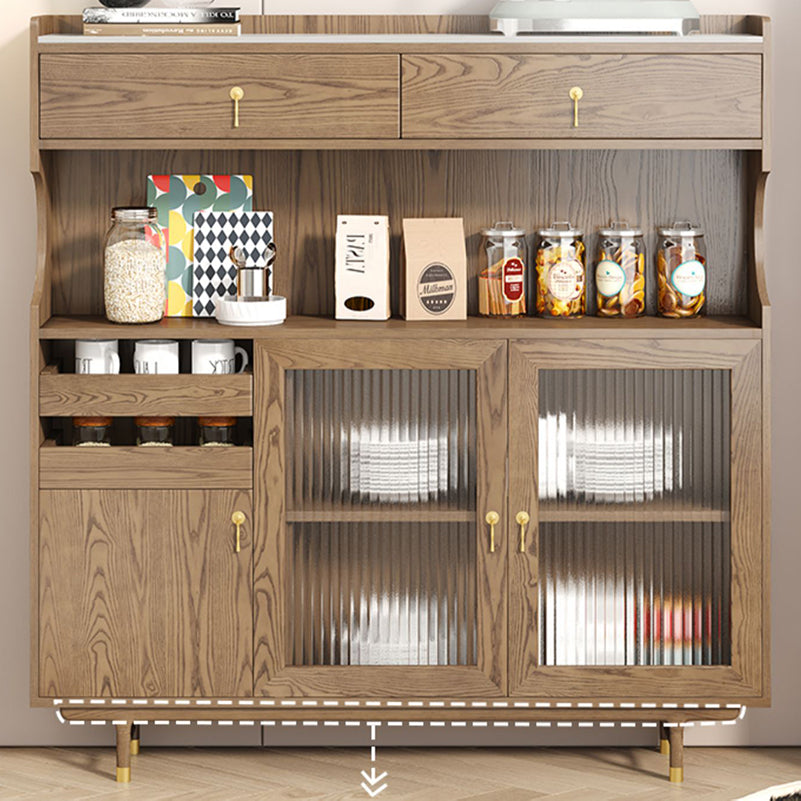 Contemporary Storage Cabinet Wooden Glass Doors Dining Hutch with Drawers
